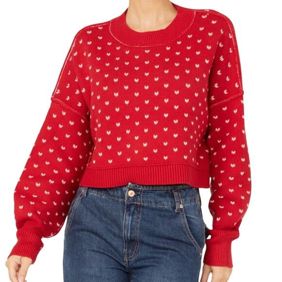 Free People Women’s Easy Street Crop Sweater Red Size XL – NWT Chunky Knit - Picture 1 of 11